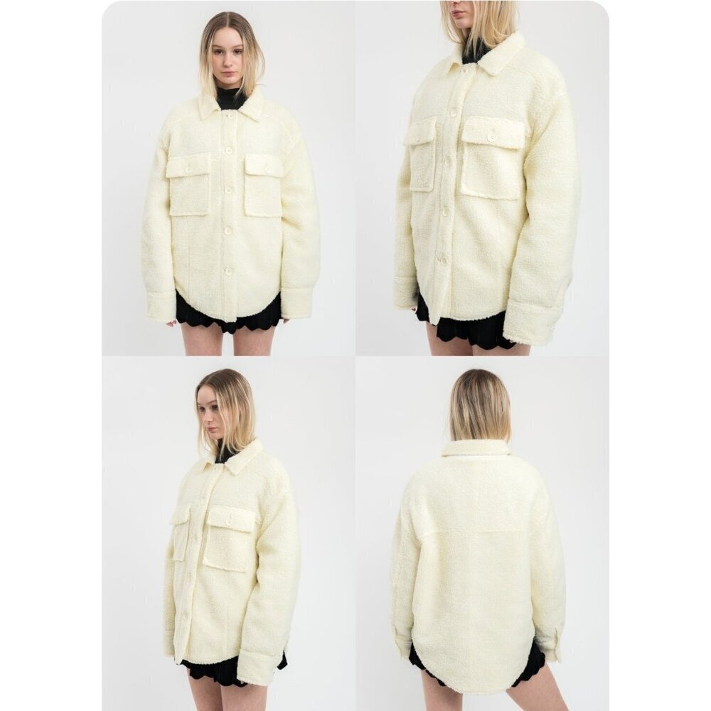 Danielle Guizio OVERSIZED SHERPA BUTTON-UP JACKET CREAM Size S
